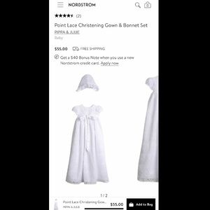 Lace Baby Baptismal Gown and Bonnet